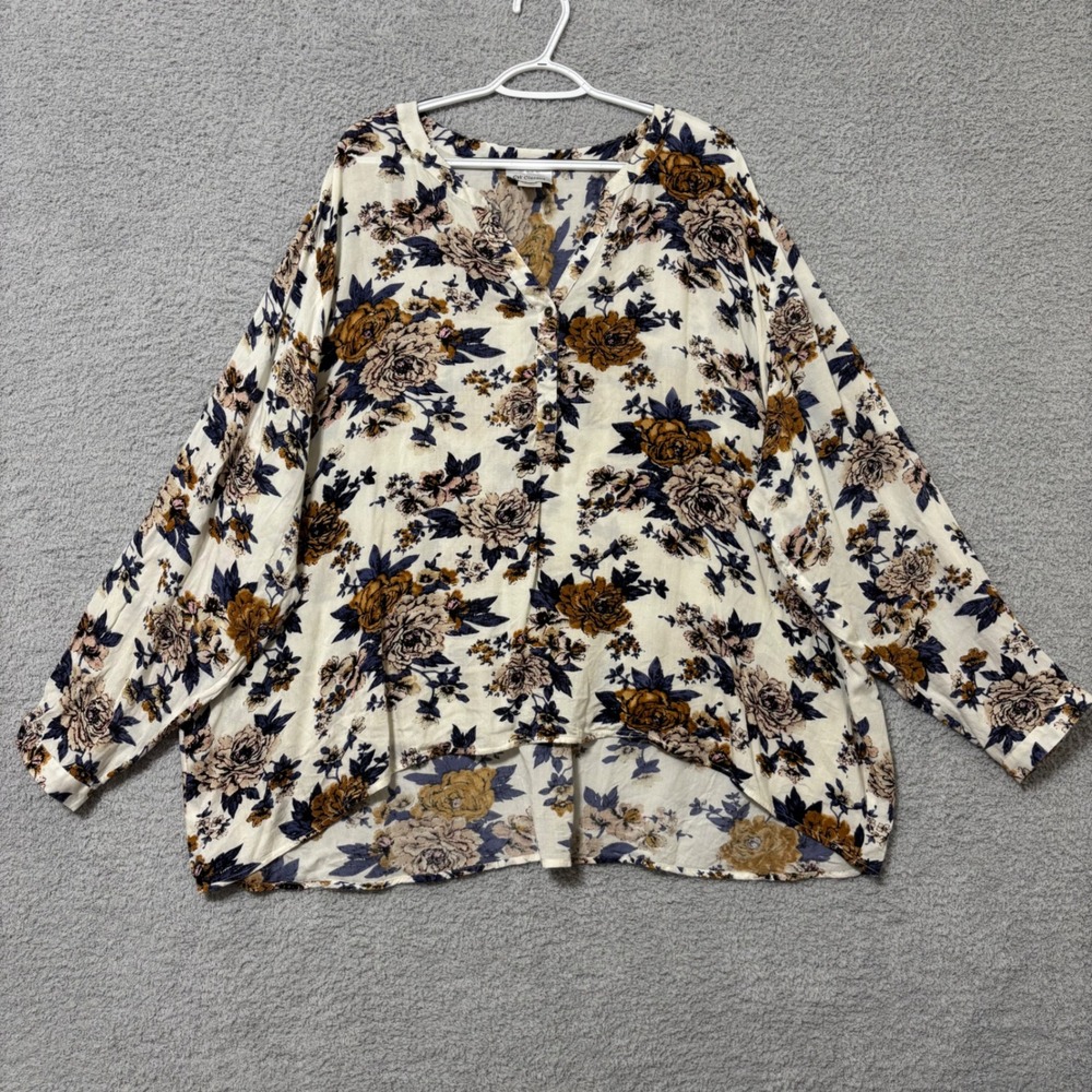 Flowy Floral Blouse Boho Peasant Top Lightweight Relaxed Fit 2X Teacher